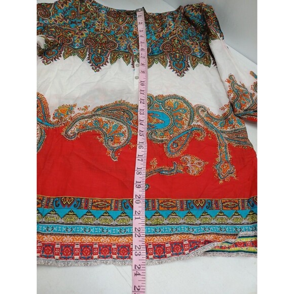 Women's Tommy Bahama XS Red White Paisley print top Cotton Silk - Picture 8 of 10